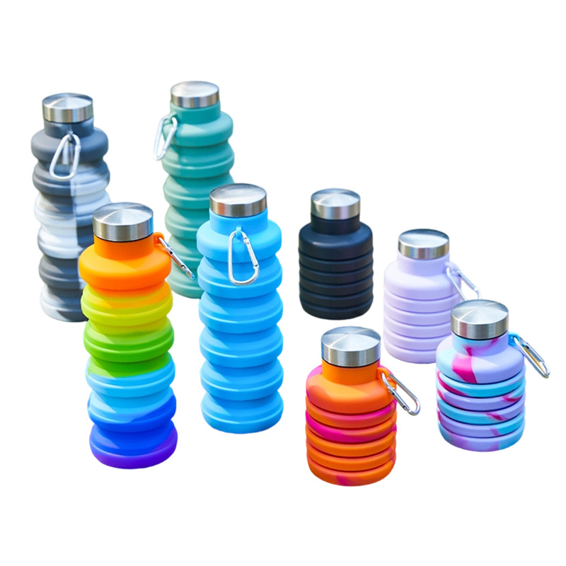 Taza de agua plegable retráctil portátil de silicona resistente a altas temperaturas deportes al aire libre hervidor de mano de viaje comprimido taza de agua acompañante Item Picture