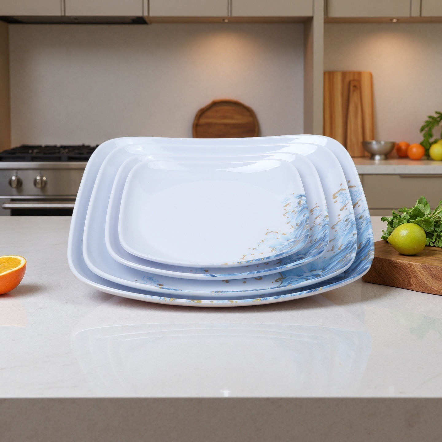 Nordic melamine tableware for foreign trade, Ins-style square plastic dinner plates, barbecue plates, restaurant and hotel snack plates, stir-frying plates details Picture