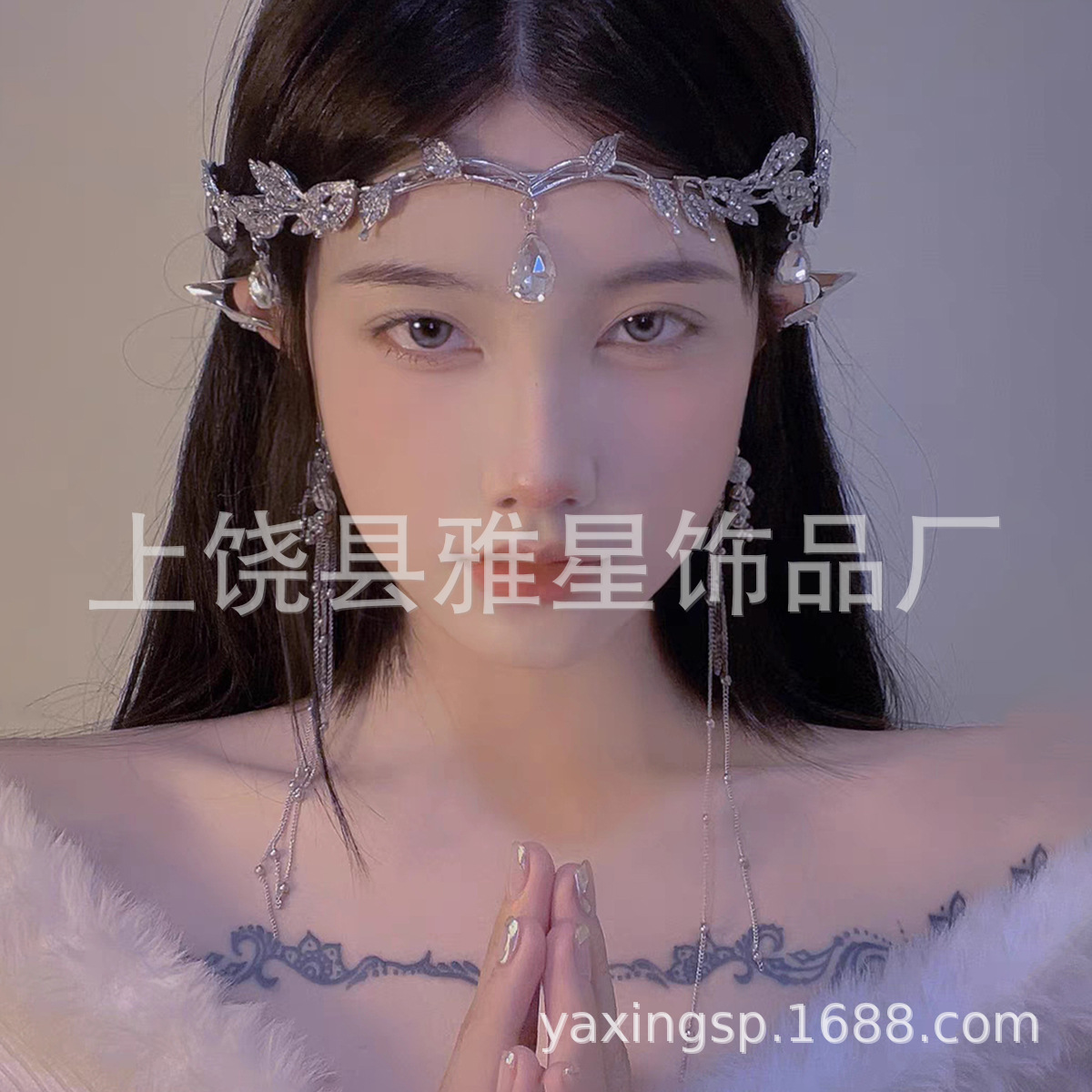 森系超仙百搭精灵银色水钻压发头饰小众网红高级感细边外出头箍