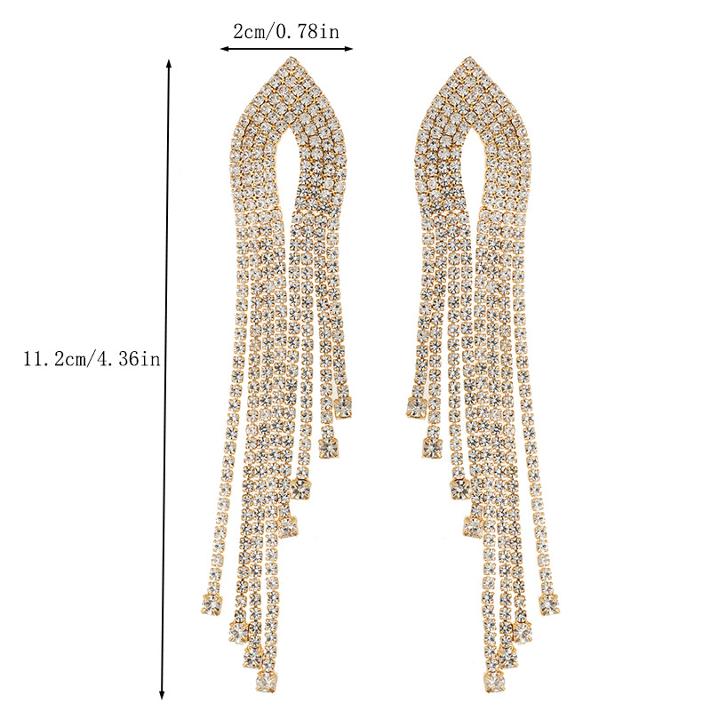 New cross-border green diamond long tassel earrings from Europe and America, exaggerated and luxurious water diamond earrings, women's long earrings, fashionable accessories Application Scenario