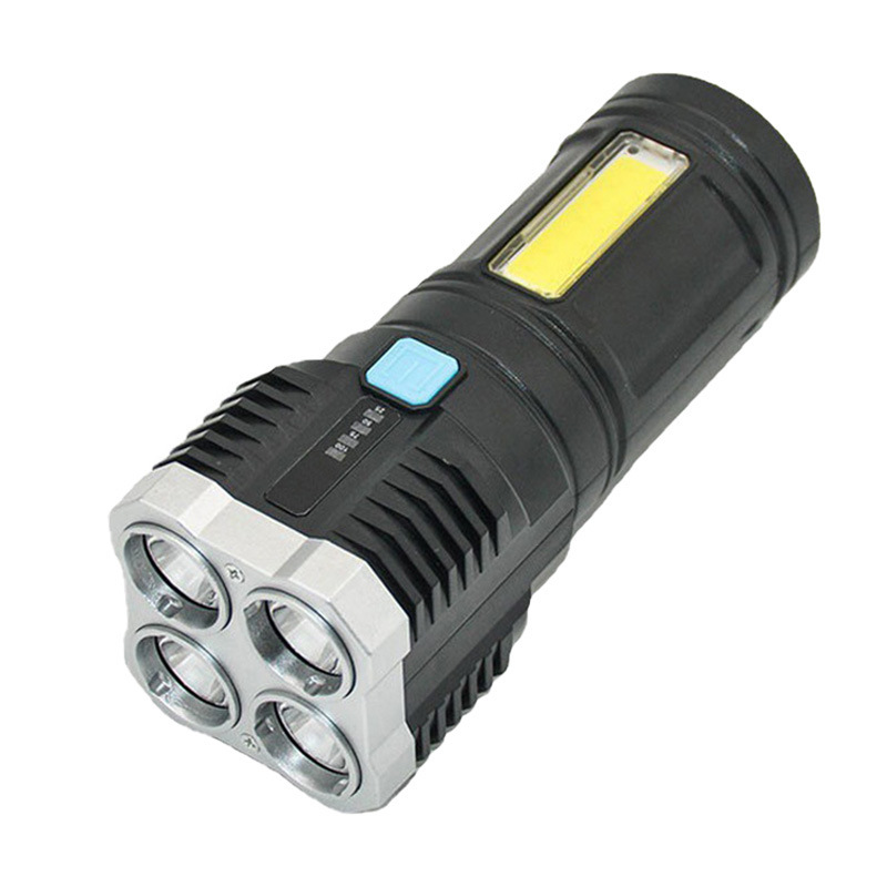 Cross-border 4-bead led multi-functional high-intensity flashlight, COB side light, outdoor portable home USB charging flashlight