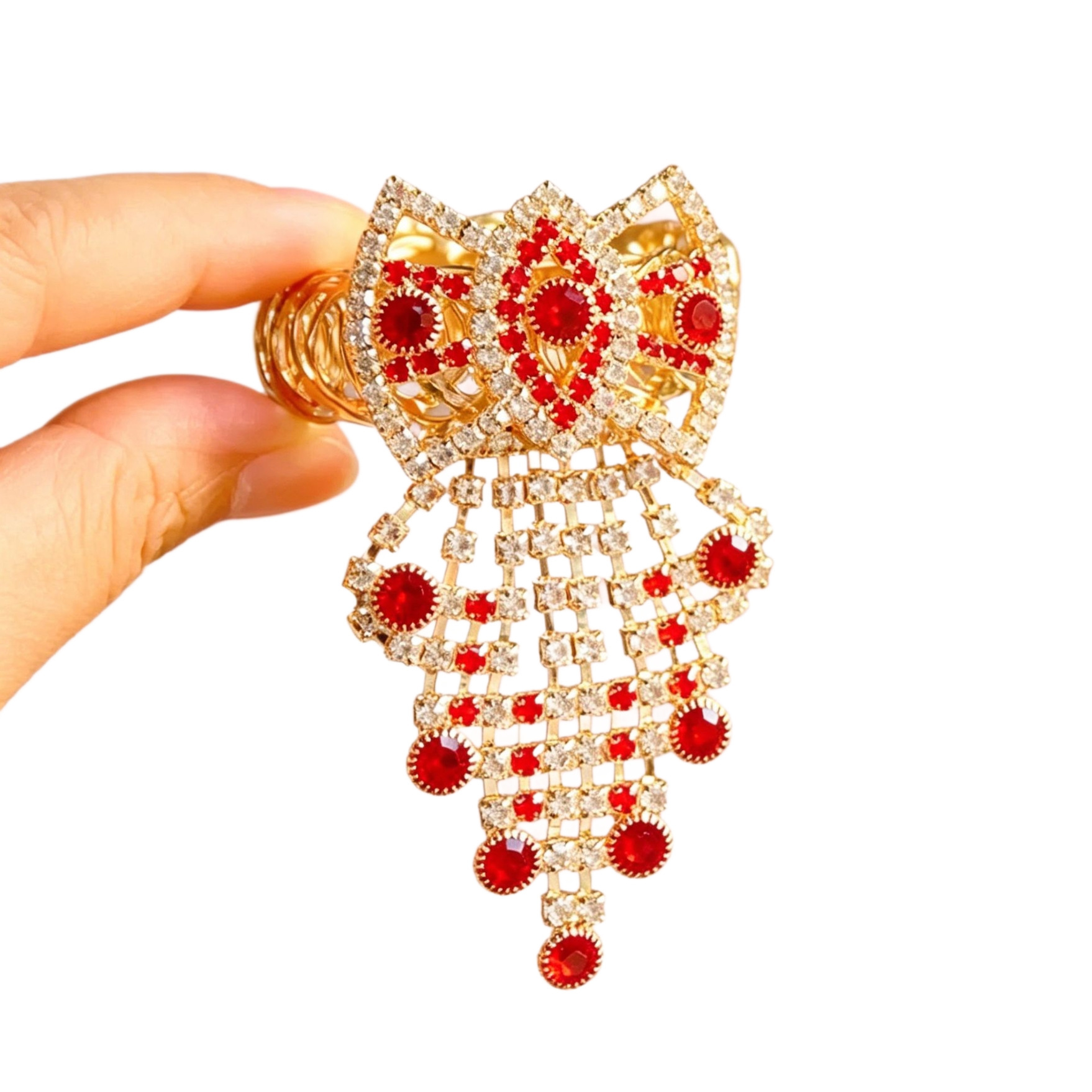 Diamond-encrusted bow spring clip for women, crystal hair clip at the back of the head, Korean elegant ponytail clip headwear new style Item Picture