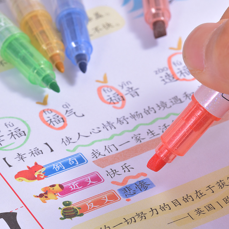 Factory direct supply of Weiya Hui Flash Highlighter 030B double-headed extended Highlighter wholesale with bright colors Specification drawing