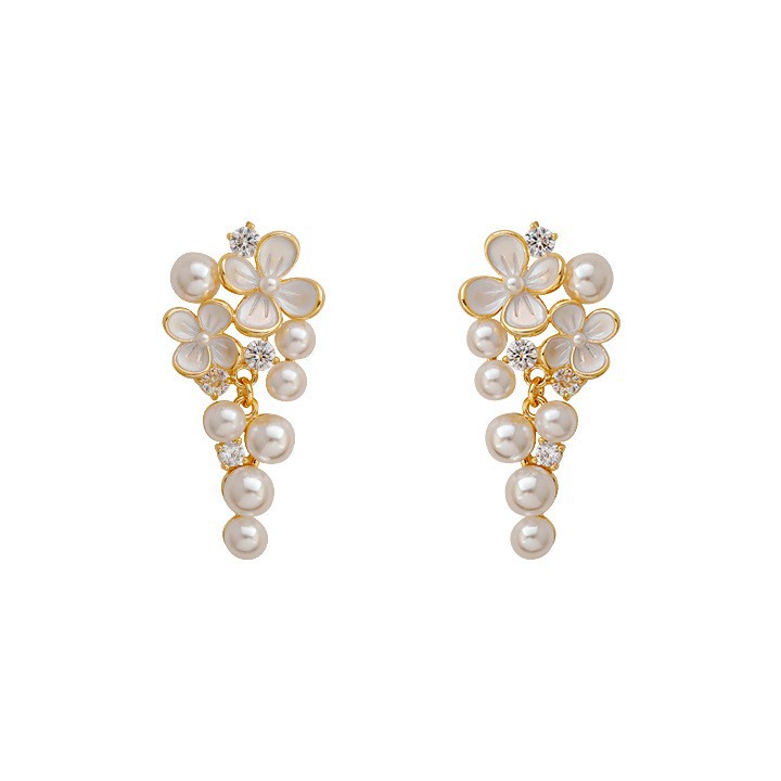 Hyacinth925 agujas de plata diseño de nicho sensearetes de perlas esmaltado goteado adornos de orejeras de flores dulces Item Picture