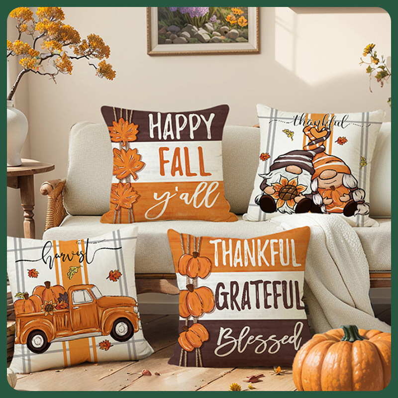 跨境秋季新款家居花卉印花抱枕套节日礼物午睡沙发汽车礼物抱枕