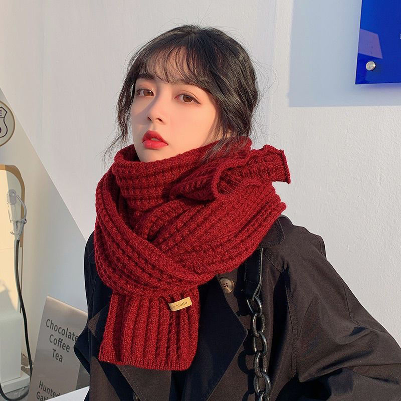 One-piece delivery for autumn and winter: Korean-style solid-color woolen scarves for women, warm, cute for students, couples, and versatile knitted scarves for Internet celebrities and men. Wholesale at street stalls details Picture