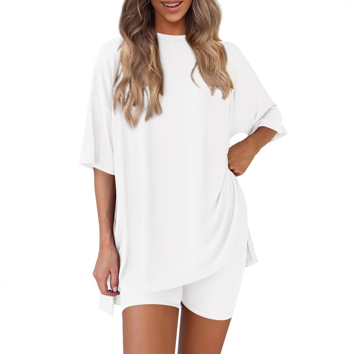 Summer 2026 new cross-border European and American Amazon export fashion Casual solid color loose women's pajama set details Picture