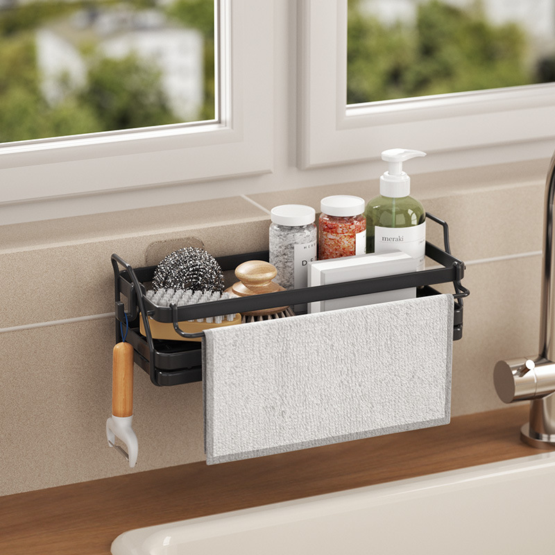Kitchen storage rack, rag storage rack, non-perforated seasoning rack, sink, sponge draining basket, wall-mounted sink wonder Specification image