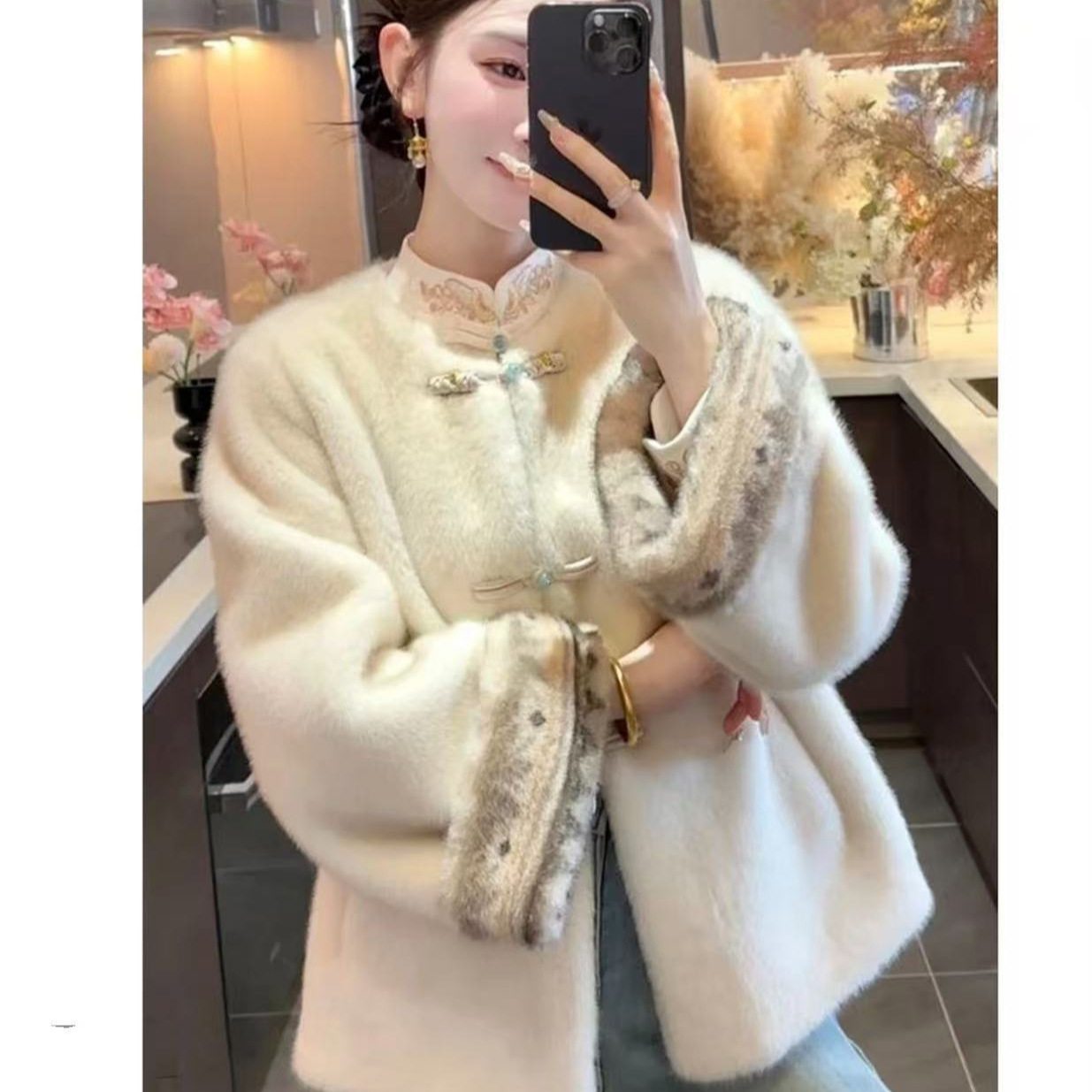 New Chinese-style winter clothing faux mink fur coat for women, autumn and winter with added fleece and thickening, Chinese-style light luxury overcoat Specification image