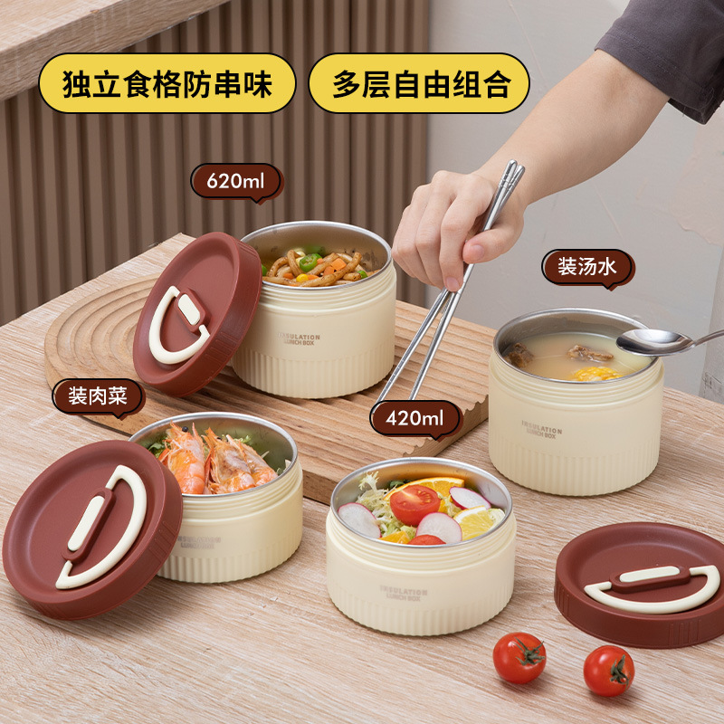304不锈钢便当盒保温饭盒汤碗高颜值午餐盒学生便携分格多层饭盒详情图3