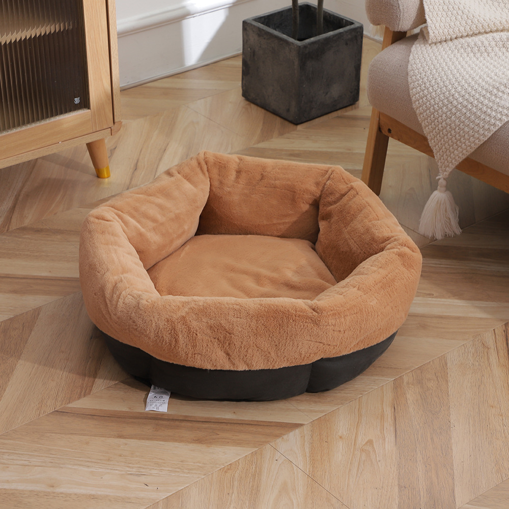 Winter fleece thickened pet sleeping beds, thickened rabbit fur turned out, pet round beds, thickened anti-slip bottom dog beds wholesale Specification image