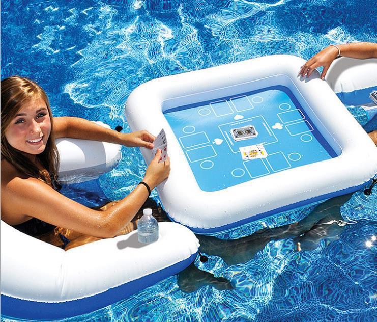 pvc 充气水上游戏桌休闲娱乐打牌浮垫充气麻将桌碰碰球啤酒玩具