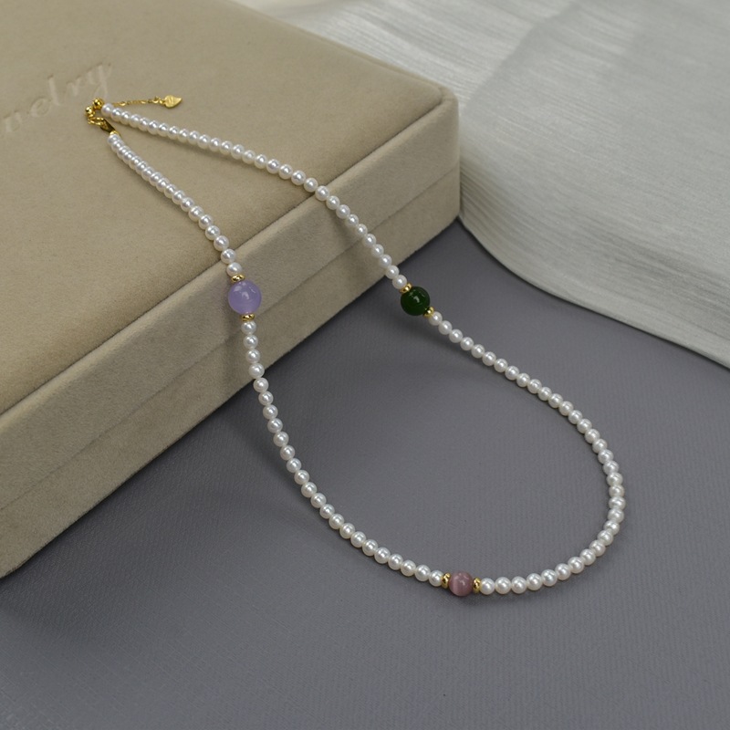天然淡水珍珠项链女轻奢简约百搭锁骨链S925银玛瑙石珍珠颈链