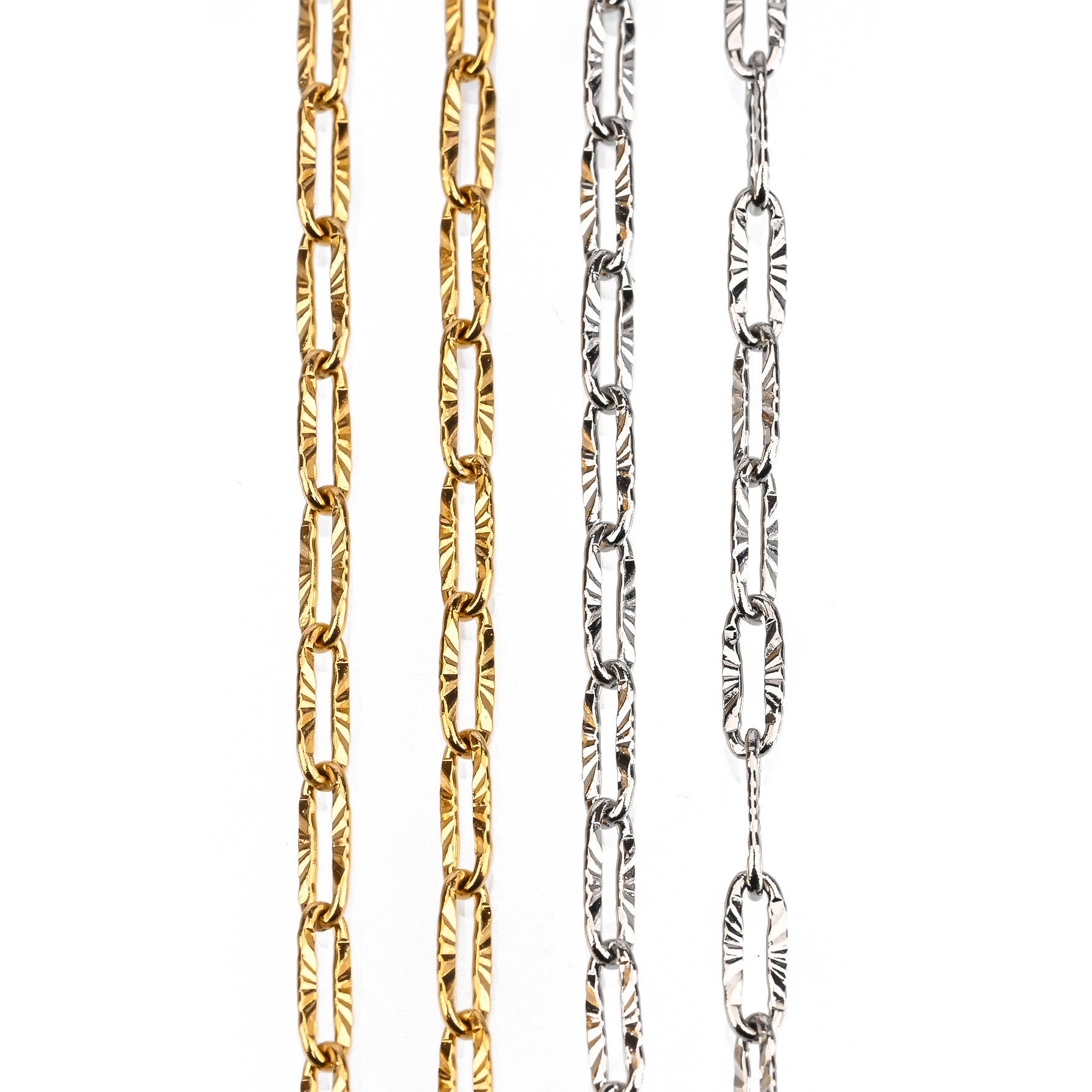 Cross-border best-selling stainless steel PVD vacuum electroplated chain flat wire long cross pressed sunflower pattern chain accessories