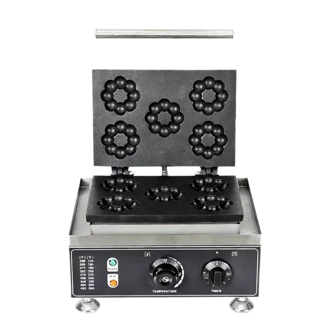 Commercial 5-6 12-compartment doughnut machine, popular street vending machine for plum blossom crispy doughnuts and double-sided electric heating waffles Application Scenario