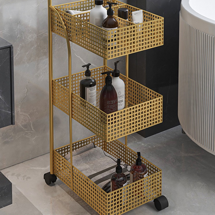 Nordic ironwork shelving, bedroom and kitchen metal Internet celebrity, movable bathroom storage rack, ins wheeled trolley Specification image