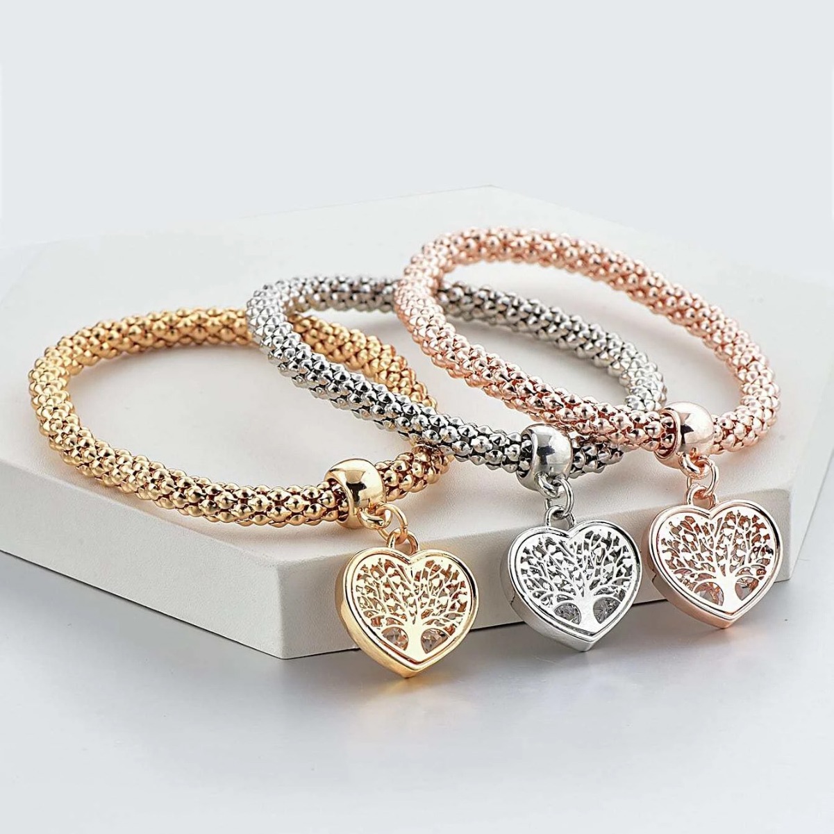 Cross-border best-selling European and American exaggerated export corn chain elastic bracelet, creative life tree crystal diamond pendant bracelet Specification drawing