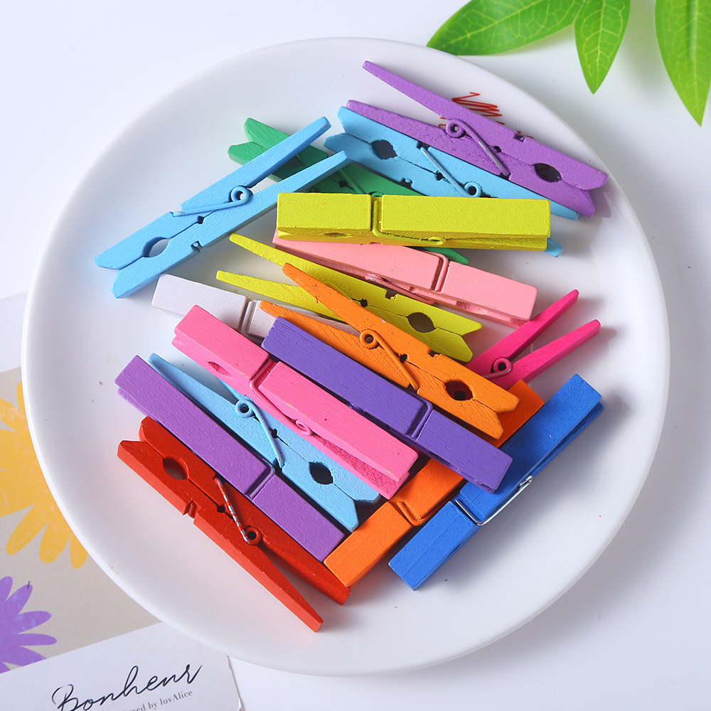 Wholesale of colorful small wooden clips from the source factory, including document and test paper clips, wooden office document organization clips, and binding supplies details Picture