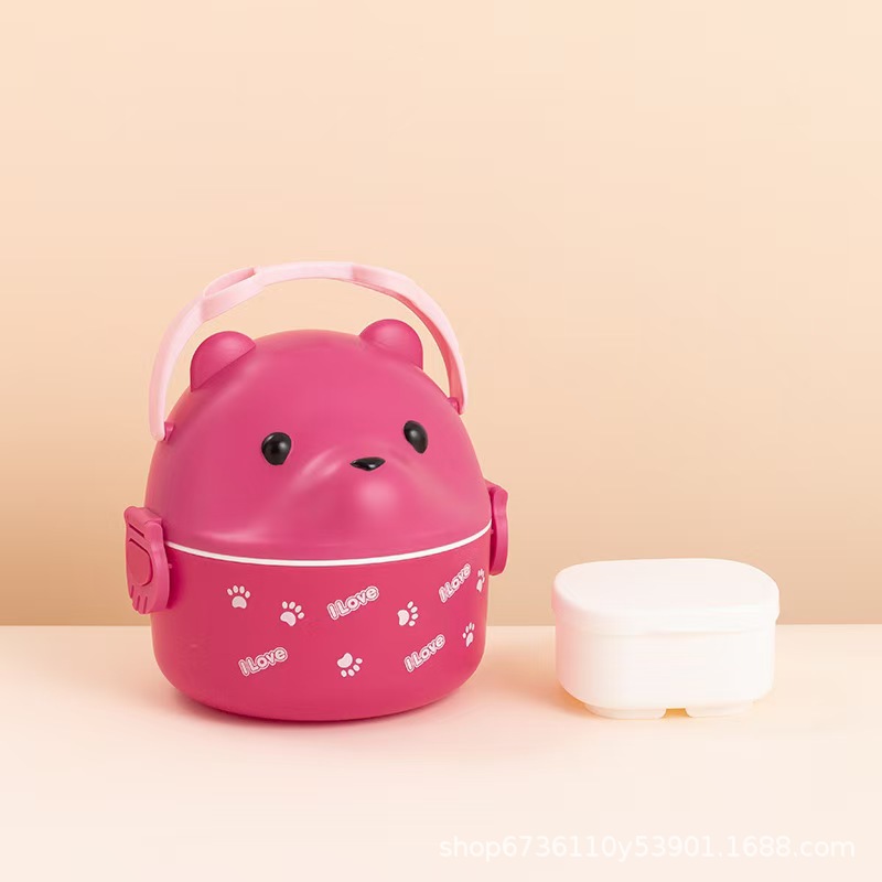 Eyeglasses Bear single-layer hand-held lunch box, office worker, Japanese student lunch box, microwave oven, heating tape lid bento box Specification image