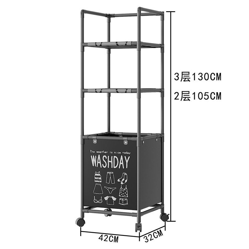 New cross-border wheeled double-layer storage dirty clothes basket, bathroom storage rack, multi-functional dirty clothes storage rack Item Picture