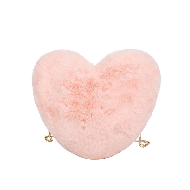 Solid-color plush heart bag, new winter 2024 fashion chain crossbody bag, single-shoulder furry armpit bag for women's cross-border travel Item Picture