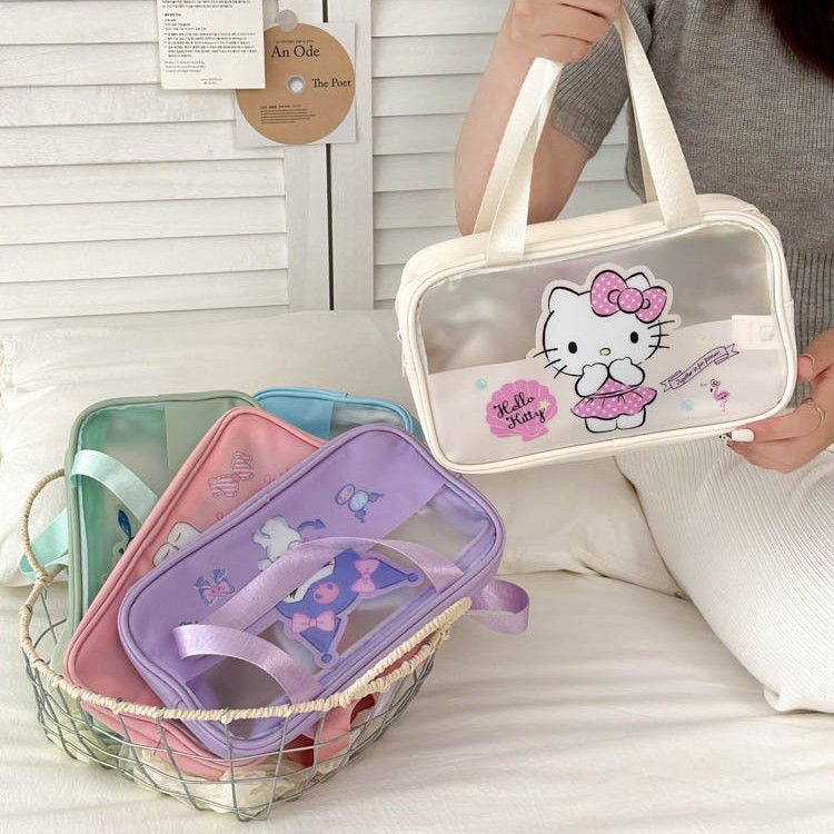 Sanrio officially authorized semi-transparent makeup bag, cute Kuromi makeup bag, portable hand-held small bag wholesale Specification image