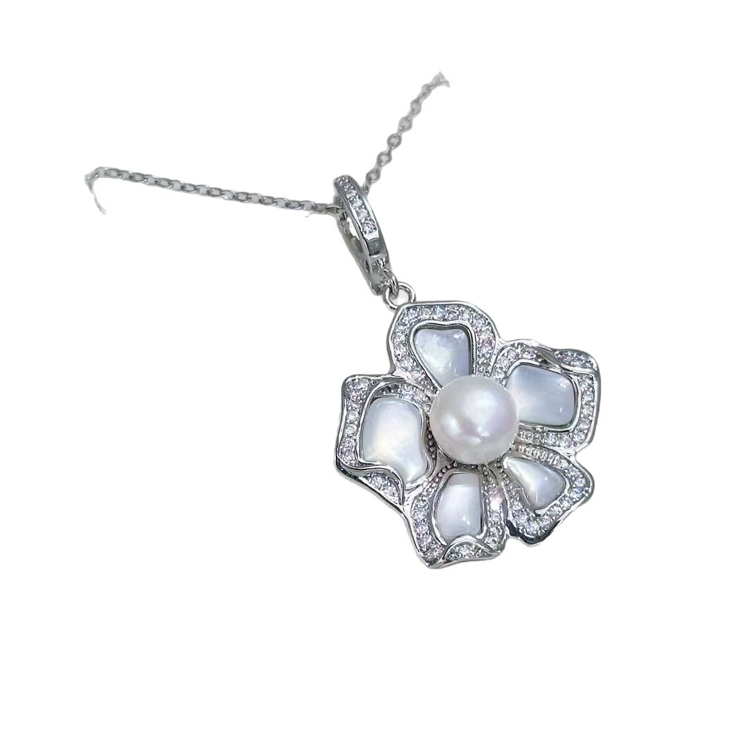 diy pendant empty stand copper-plated real gold slightly inlaid zircon pearl pendant necklace empty stand gemstone pendant wholesale Item Picture