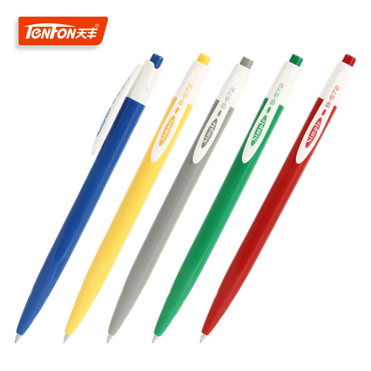 Tianfeng Factory directly supplies color rod ballpoint pens without rubber sleeves, gift ballpoint pens, 572 plastic press ballpoint pens full figure