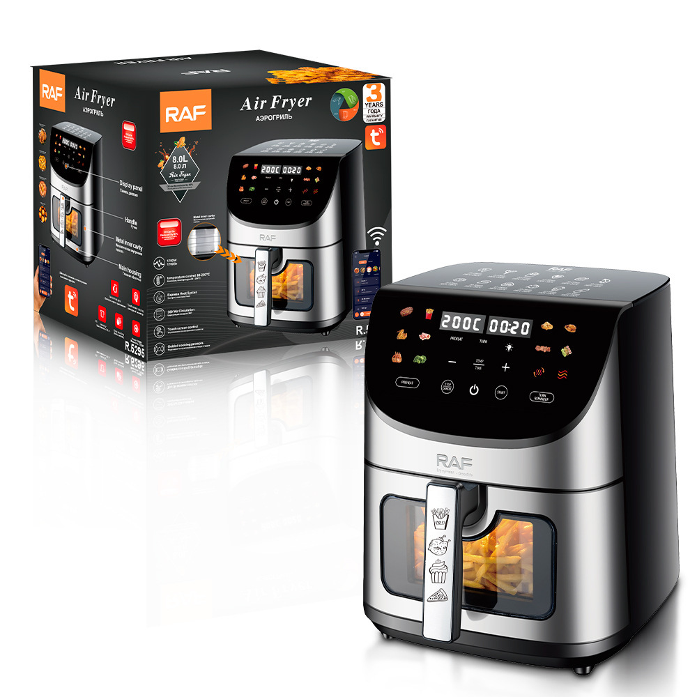 RAF European standard air fryer, a multi-functional smart touch screen, oil-free and smokeless 8L electric fryer that can be remotely operated for home use details Picture