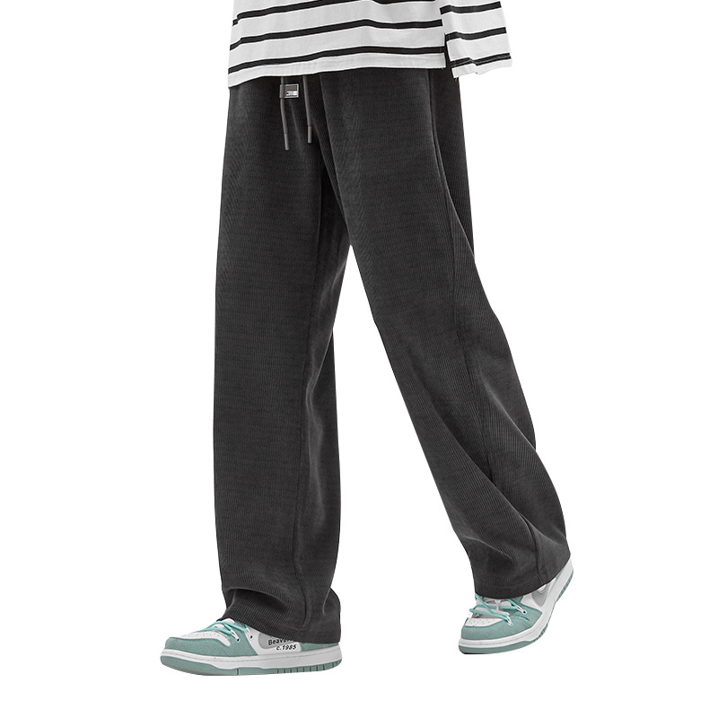 Men's casual pants, men's autumn drape smooth European cotton fleece long pants, trendy brand ins loose and versatile straight-leg wide-leg sport pants Item Picture