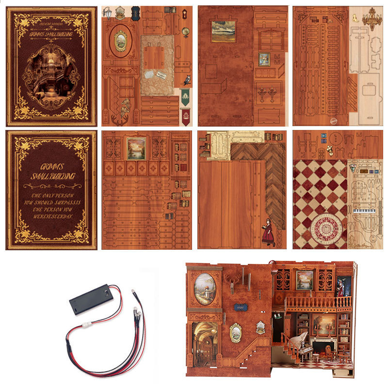 Green House Bookstand diy House Model House 3D Stereoscopic Display piece Wooden handcrafted Assembly Bookstand English Cross-border details Picture