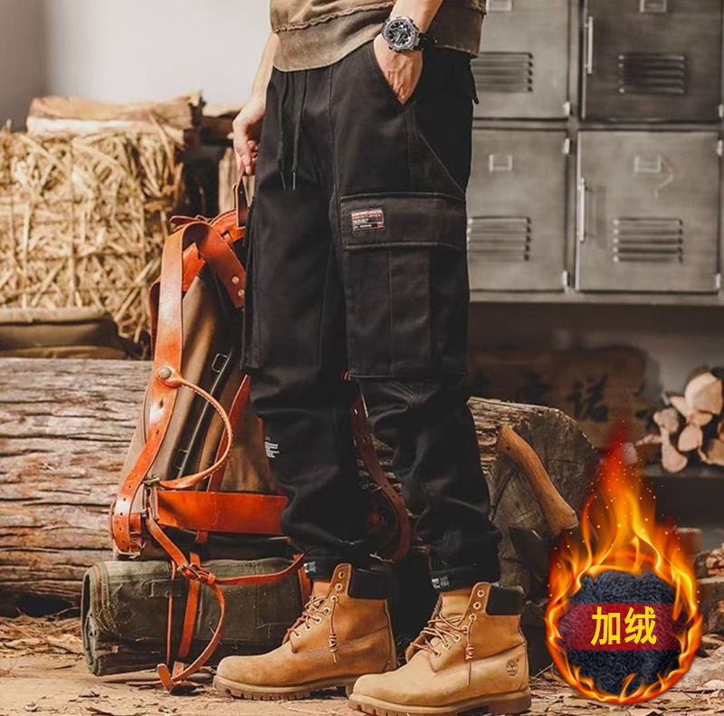Multi-pocket workwear pants for men, new fleece American trendy brand loose casual pants for autumn and winter, men's fashionable tapered pants Specification image