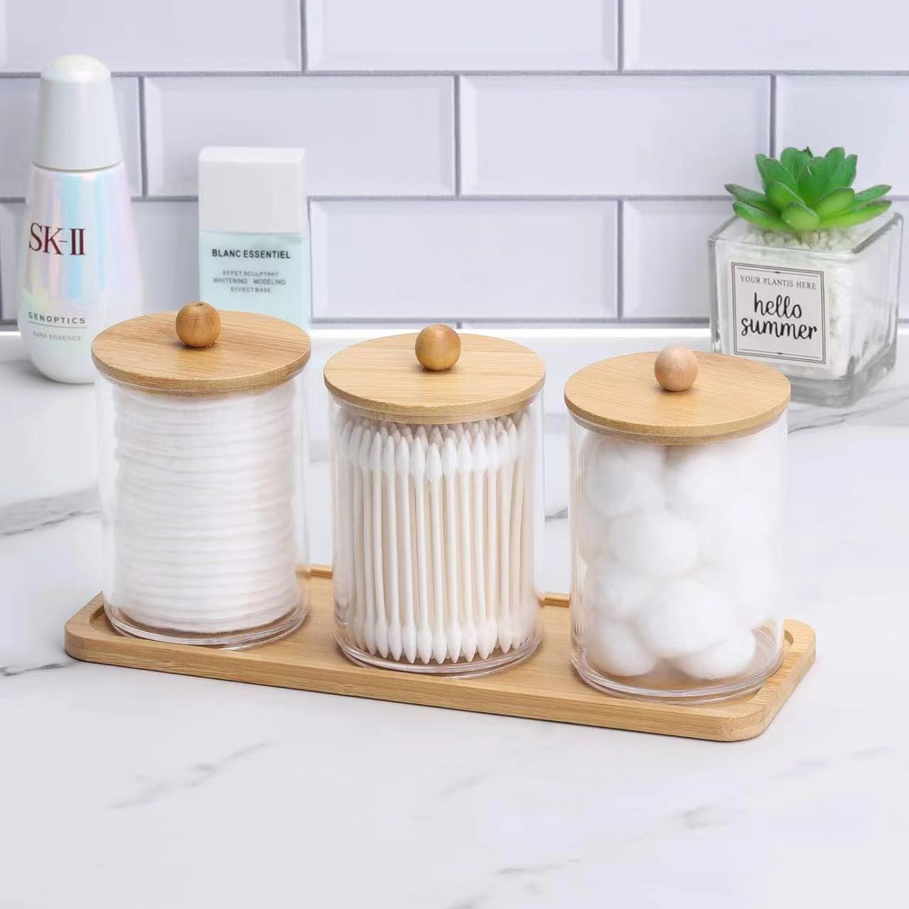 Free combination exclusive cotton swab storage box, makeup remover cotton storage jar, bathroom cosmetics organization and storage box, box set details Picture