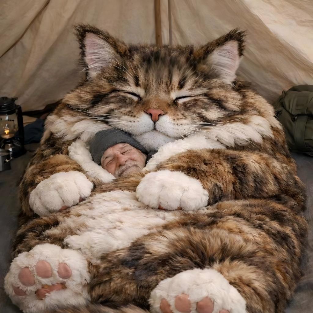 冬季成人巨型毛绒猫咪睡袋 卡通懒人床 安全感治愈系包裹睡垫产品图