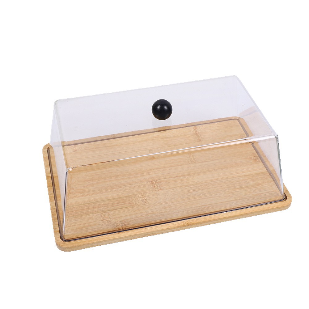 Square bamboo and wood plate with cover, transparent and dust-proof, cake and dessert display plate, restaurant and hotel snack, dim sum and dried fruit plate Item Picture