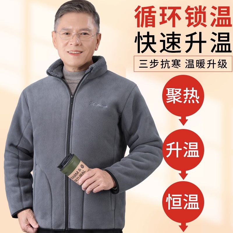 爸爸摇粒绒加厚外套冬季中老年男士上衣老人爷爷男装抓绒衣男冬装产品图