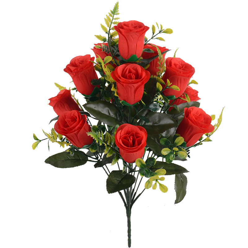 假花仿真玫瑰花花束12头家居装饰婚礼布置绢花人造花玫瑰厂家批发白底实物图