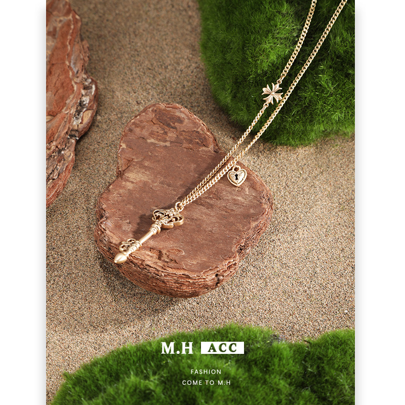 Iris key pendant necklace for women, a niche design with a retro collarbone chain, a light luxury original sweet and cool style necklace Application Scenario