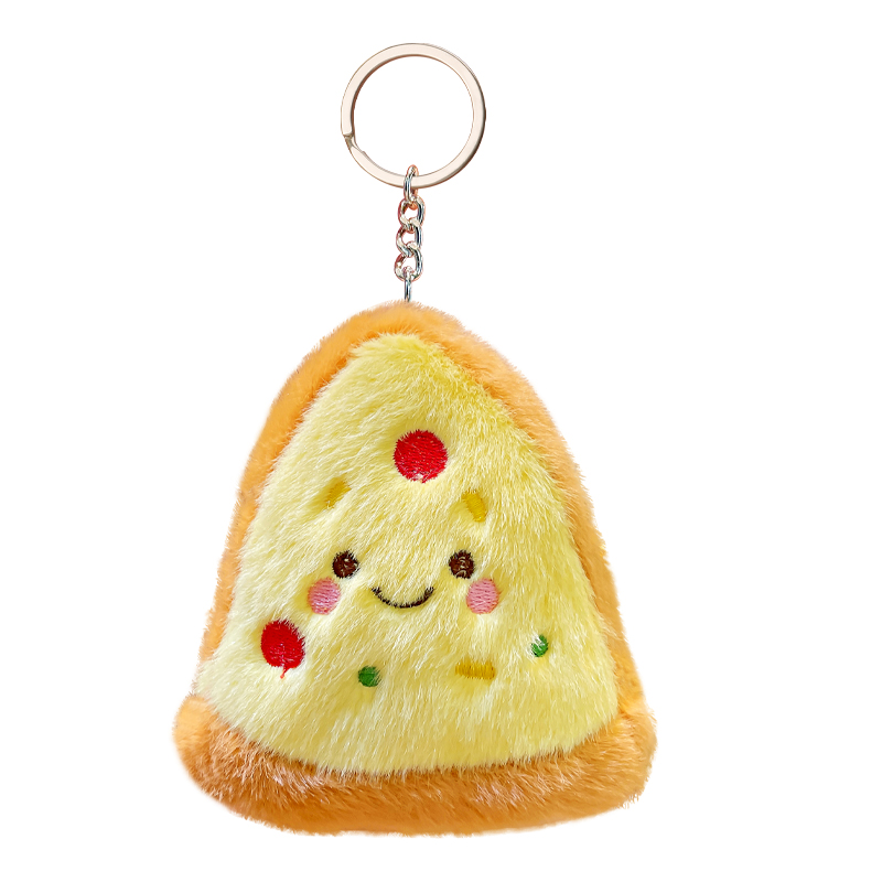 Cartoon plush cheese pizza creative keychain, schoolbag pendant for boys and girls, cute food small gifts Item Picture