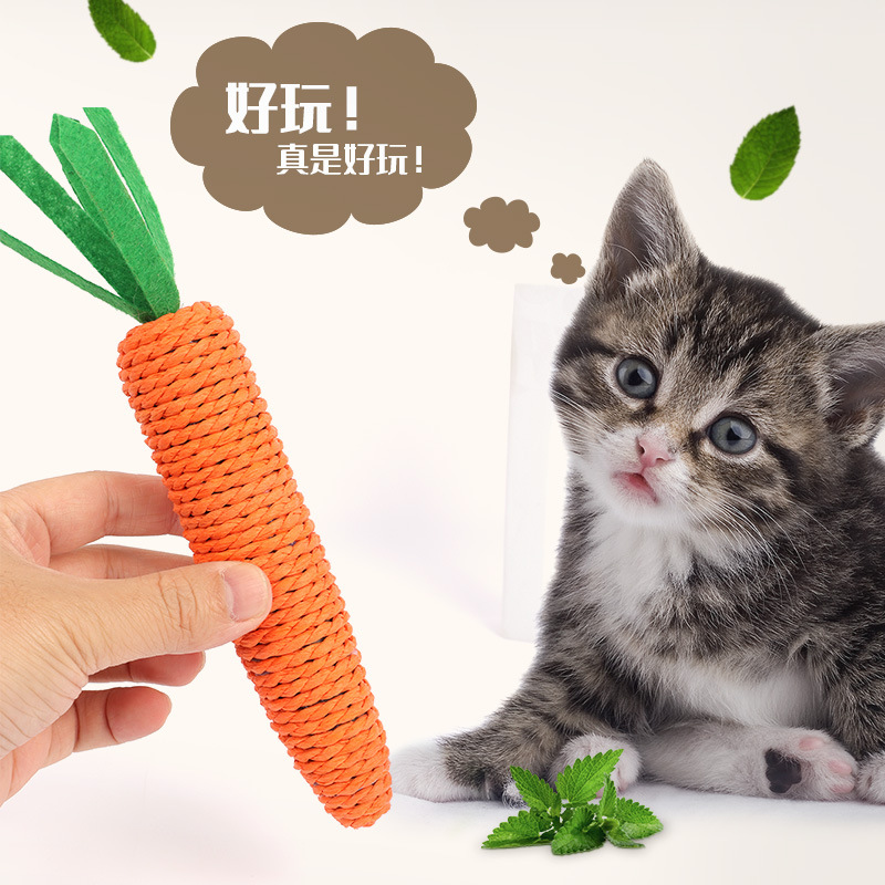 New pet toys in stock for wholesale: Carrot and hemp rope cat toys, carrot and hemp rope cat toys details Picture