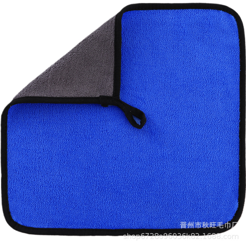 厂家批发双面清洁毛巾汽车专用吸水擦车巾抹布珊瑚绒加厚小毛巾白底实物图