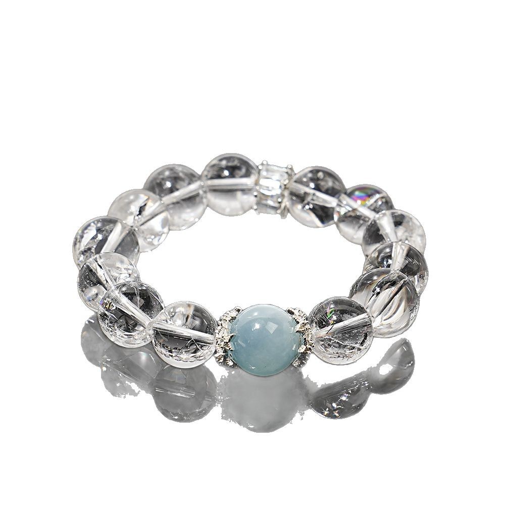 【露丝同款升级】高货天然白水晶手串女款海蓝宝时尚手链批发白底实物图