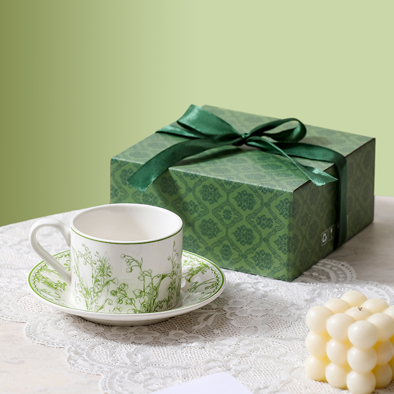 Lily of the Valley coffee cup and plate gift box, mug gift, high appearance level water cup set, opening event souvenir