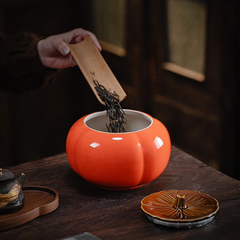 柿柿如意大小号陶瓷茶叶罐客厅桌面摆件乔迁结婚伴手礼糖果储物罐细节图