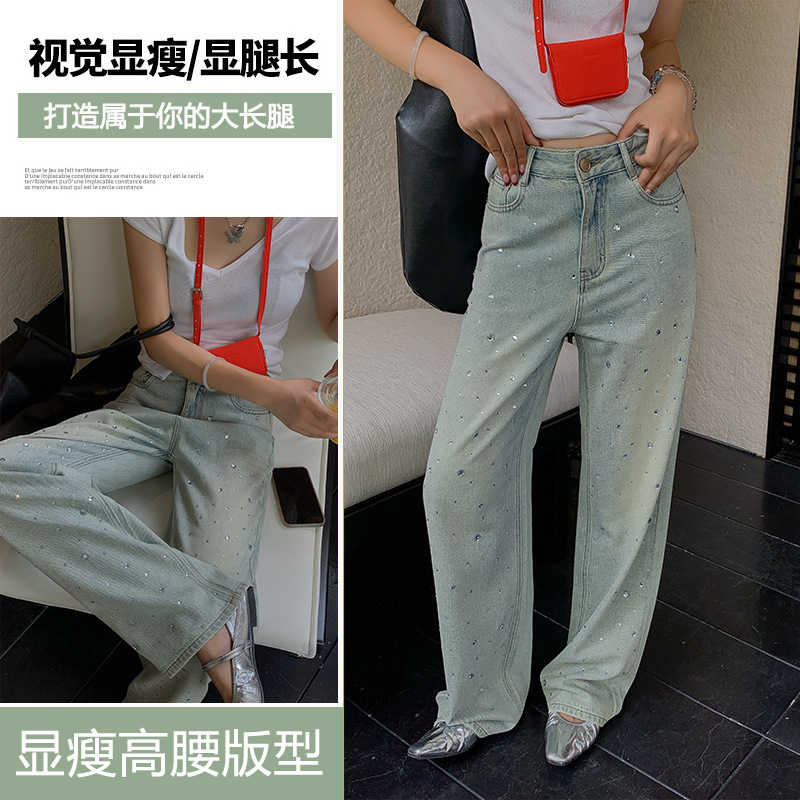 牛仔裤/带钻牛仔裤/牛仔裤阔腿/库存/牛仔短裤女产品图