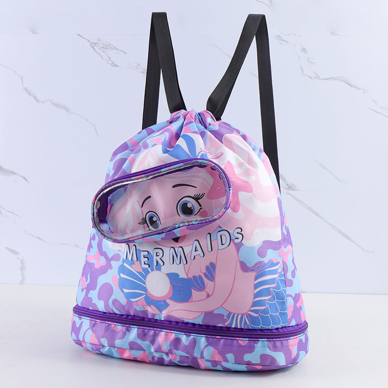 New children's swimming bag with dry and wet separation, toiletry bag, swimming storage bag, beach storage drawstring backpack Specification image
