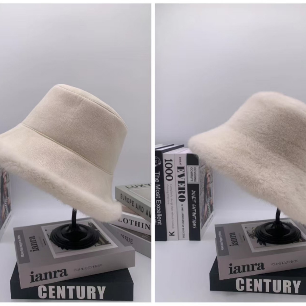 Suede velvet double-sided fringed retro fisherman's hat for women, new winter versatile, casual and warm basin hat, cold-proof and ear-protecting water Item Picture