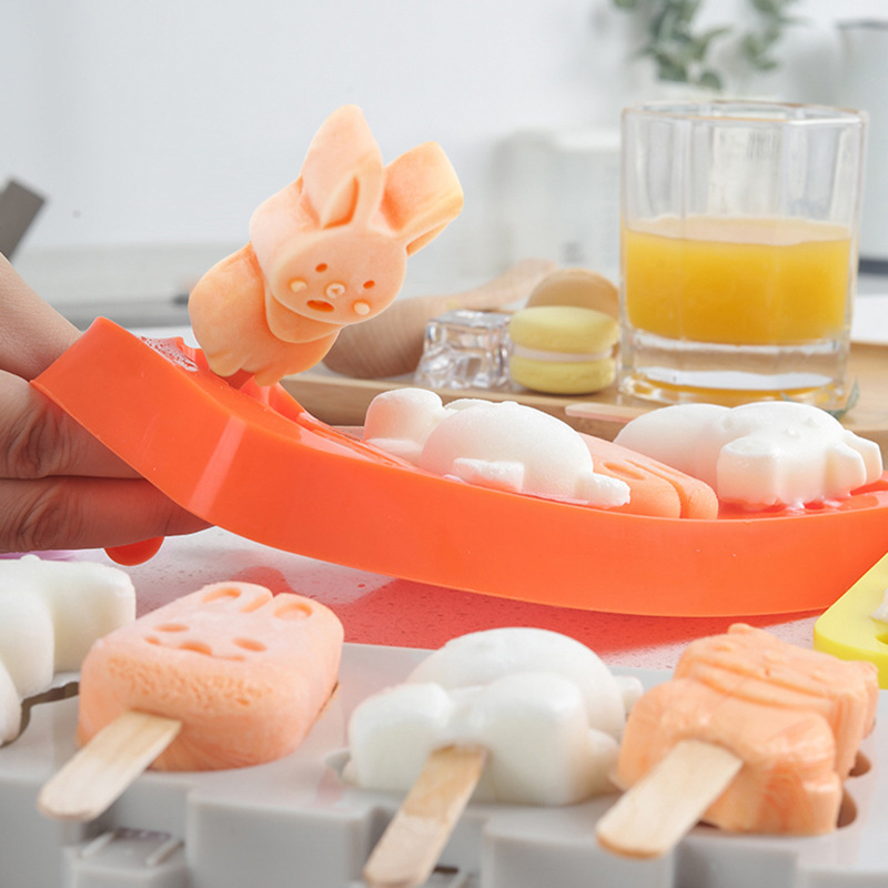 Molde molde de helado de helado hogar para paletas de hielo para sorbete de hielo abrasivo de silicona casera congelación cubo de hielo para niños cute mordida pegamento bebé Specification image