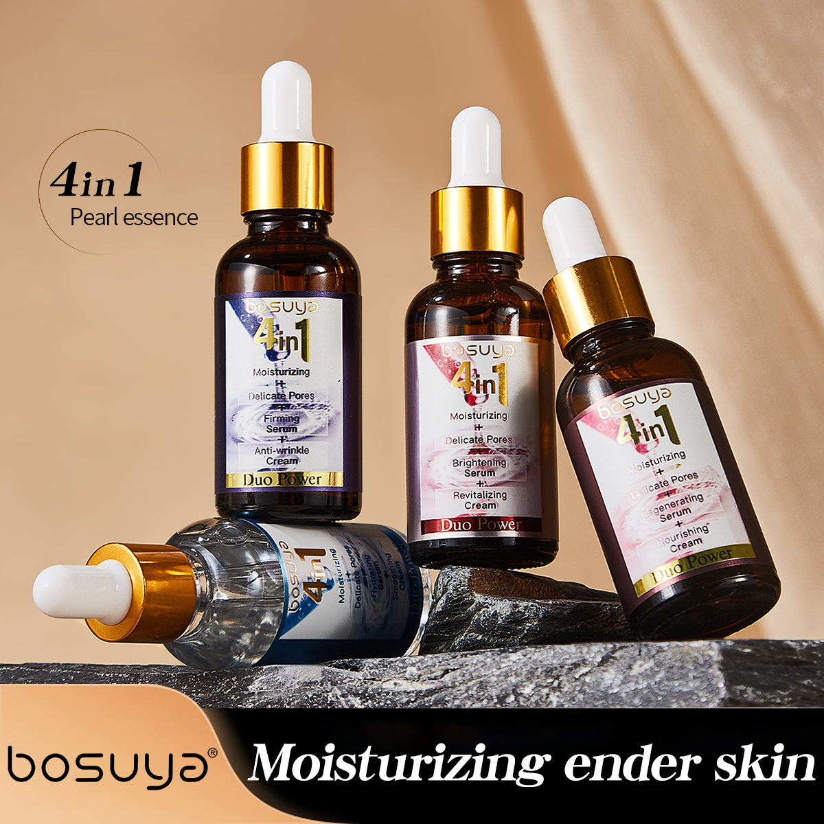【跨境专供】BOSUYA精华液4in1精华液淡化细纹滋润保湿护肤品批发