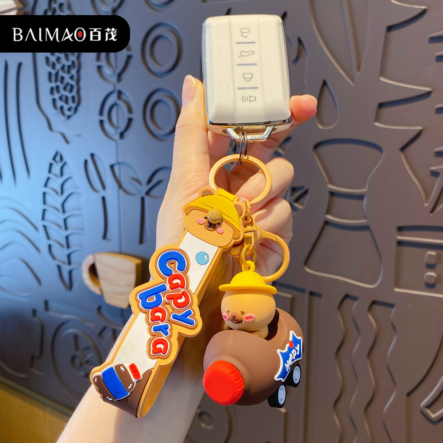 Capibala car keychain, cute and adorable car key chain pendant, cartoon bag hanging decoration, keychain ring details Picture